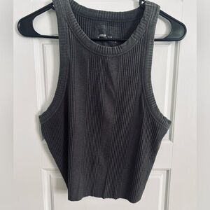 Aerie Free Spirit High Neck Ribbed Cropped Tank Top Women's XL Gray Washed